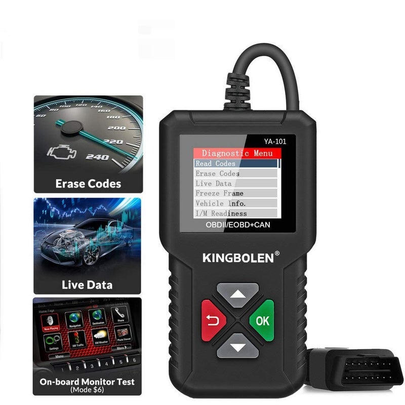 KINGBOLEN OBD2 Scanner,Code Reader Automotive Engine Light Check Scan Tool Checks O2 Sensor and EVAP Systems with Full OBD2 Functions,Supports Mode6 with DTC Lookup, All 10 Modes of obd2. Black - Image 1